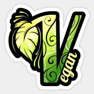V like Vegan - Green Leaves Logo - Go Vegan Sticker